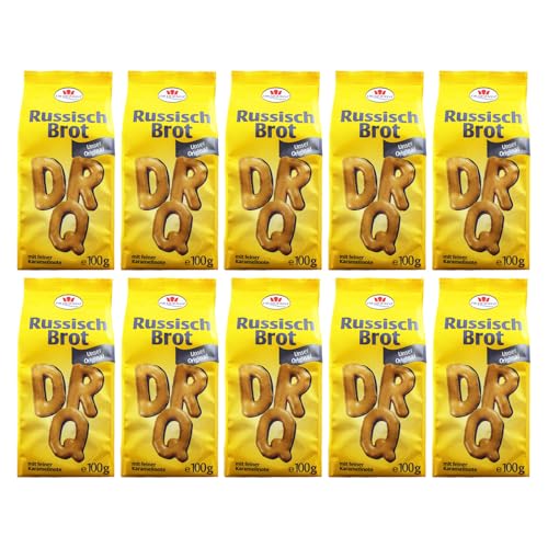 10er Pack Dr. Quendt Dresdner Russisch Brot (10 x 100 g) in Buchstabenform mit viel Karamell natürlich gebacken von Dr. Quendt