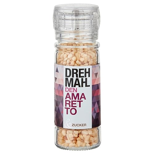 DREHMAHL© Amaretto-Zucker in der Mühle (75g) | für Kaffee und Süßspeisen | Feinkost-Zucker mit Amaretto-Mandel Aroma | Drehmühle mit Aromazucker (Amaretto) von Drehmahl