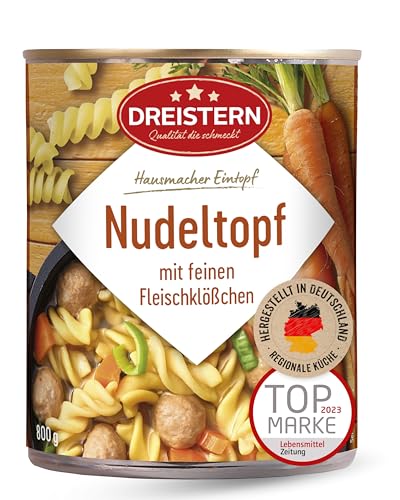 DREISTERN Nudeltopf 800g I Mit Fleischbällchen & Gemüse I Herzhafter Eintopf in recyclebarer Konservendose I Lange Haltbarkeit dank natürlicher Konservierung I Hausmacher Qualität von DREISTERN