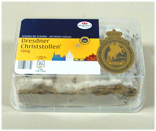 Dresdner Christstollen von Dr.Quendt in Scheiben - 560 Gramm (560g) - in Dose aus Plastik (wiederverwendbar) von Dresnder Christstollen