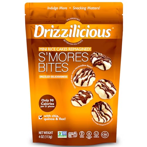 Drizzilicious Mini Rice Cakes S'mores – Reis-Chips, gesunder Snack für Erwachsene und Kinder, aromatisierte Reiskuchen, vegan, glutenfrei, allergenfrei, nur 90 Kalorien pro Portion, 118 ml (1 Stück) von Drizzilicious