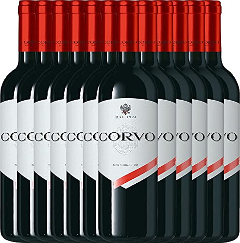 VINELLO 12er Weinpaket Rotwein - Corvo Rosso Terre Siciliane 2020 - DDS mit einem VINELLO.weinausgießer | 12 x 0,75 Liter von Duca di Salaparuta