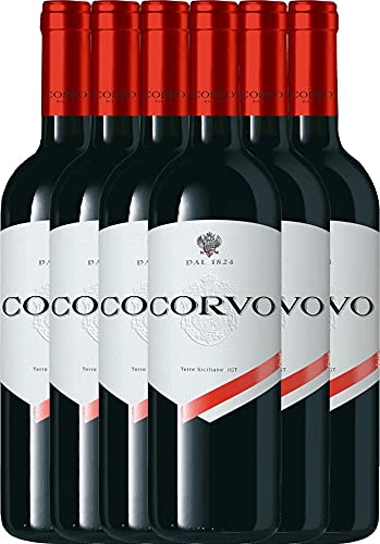 VINELLO 6er Weinpaket Rotwein - Corvo Rosso Terre Siciliane 2020 - DDS mit einem VINELLO.weinausgießer | 6 x 0,75 Liter von Duca di Salaparuta