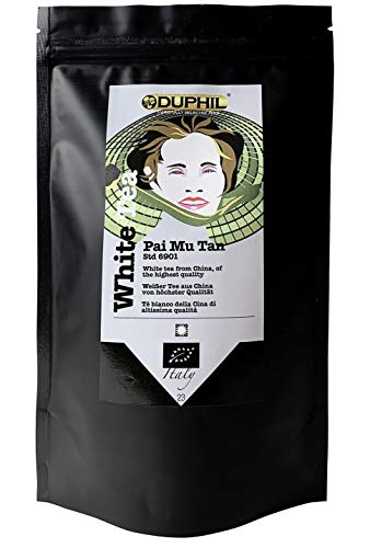 Duphil | Weißer Tee BIO Pai Mu Tan Standard 6901 handgepflückt aus China weich duftig lose beste Qualität im Aromabeutel mit Zippverschluss | 100g von Duphil