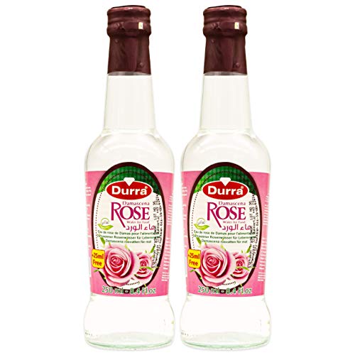 Durra - Rosenwasser ideal zum Backen und Kochen - Blütenwasser zum Aromatisieren von Süßspeisen, Backwaren und Getränken 250 ml + 25 ml Gratis im 2er Set (550 ml) von Durra