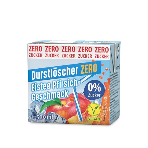 Durstlöscher Eistee Pfirsich ZERO: Zuckerfreies Erfrischungsgetränk mit Tee-Extrakt & Pfirsichgeschmack, Pfandfreies Trinkpäckchen, Vegan, Ohne Kohlensäure, Ideal Für Unterwegs & Zuhause, 24 x 500 ml von Durstlöscher