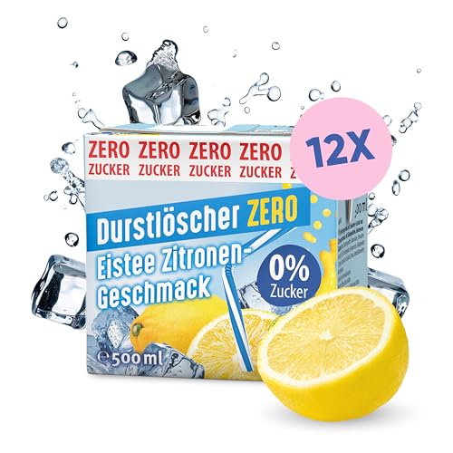 Durstlöscher Eistee Zitrone ZERO: Zuckerfreies Erfrischungsgetränk mit Tee-Extrakt & Zitronengeschmack, Pfandfreies Trinkpäckchen, Vegan, Ohne Kohlensäure, Ideal Für Unterwegs & Zuhause, 12 x 500 ml von Durstlöscher