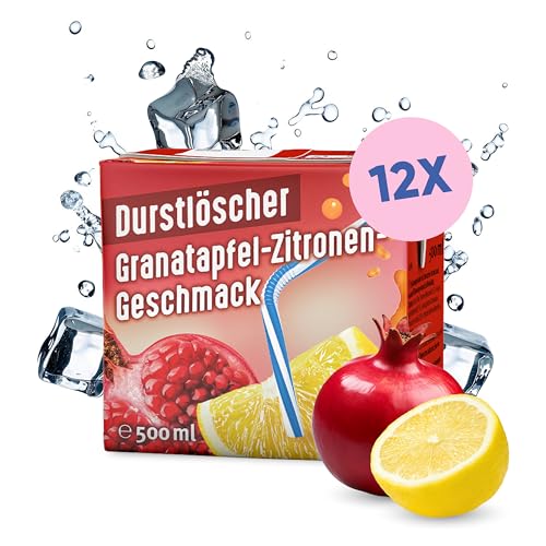 Durstlöscher Granatapfel-Zitrone: Erfrischungsgetränk mit Schwarztee-Extrakt, Pfandfreies Trinkpäckchen, Vegan, Fruchtsaftgetränk ohne Kohlensäure, Ideal Für Unterwegs & Zuhause, 12 x 500 ml von Durstlöscher