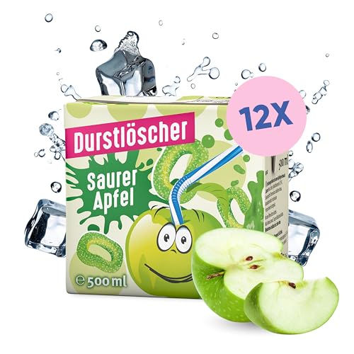 Durstlöscher Saurer Apfel: Erfrischungsgetränk mit Apfelgeschmack, Pfandfreies Trinkpäckchen, Vegan, Fruchtsaftgetränk ohne Kohlensäure, Ideal Für Unterwegs & Zuhause, 12 x 500 ml von Durstlöscher