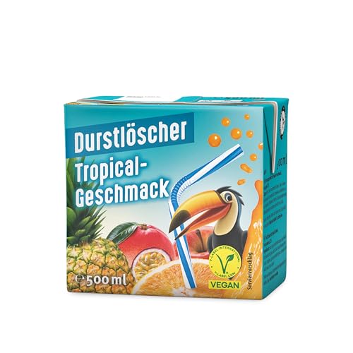 Durstlöscher Tropical: Erfrischungsgetränk mit tropischem Frucht-Geschmack, Pfandfreies Trinkpäckchen, Vegan, Fruchtsaftgetränk ohne Kohlensäure, Ideal Für Unterwegs & Zuhause, 12 x 500 ml von Durstlöscher