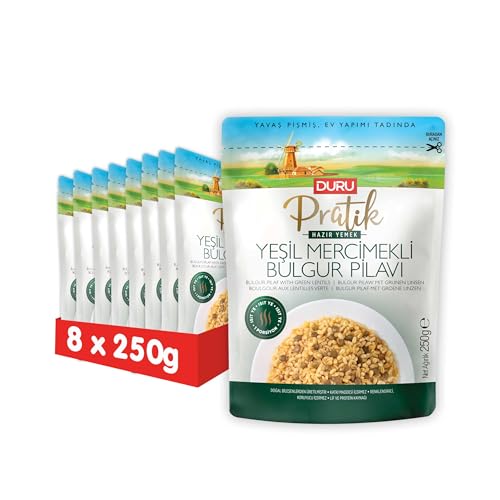 Duru Fertig-Bulgur, Bulgur-Pilaw, 250g, 100% natürlich, BPA-frei, ohne Transfette, nicht gentechnisch verändert, ohne Konservierungsstoffe und künstliche Farbstoffe (Bulgur Pilaw mit Grünen Linsen) von Duru