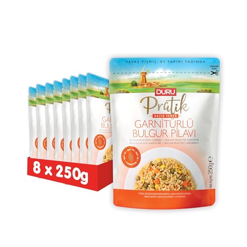 Duru Fertiggerichte, Bulgur-Pilaw mit Garnierung, 250g x 8 Packungen, aufwärmen und essen, 100% natürlich, BPA-frei, ohne Transfette von Duru