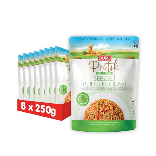 Duru Fertiggerichte, Bulgur-Pilaw mit Gemüse, 250g x 8 Packungen, aufwärmen und essen, 100% natürlich, BPA-frei, ohne Transfette von Duru