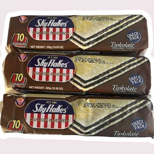 M.Y. San SkyFlakes Cracker Sandwich, Tsokolate (Schokolade) Geschmack, 10 Stück, 300 g, 3 Stück von Duuous