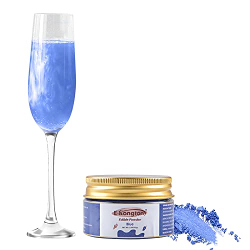 E-Kongton Blauer Essbarer Glanzstaub: 7 G Essbarer Glitzer FüR GeträNke, Fondant, Kuchendekoration, Kekse, Schokolade Und Mehr, Essbares Metallic-Pulver, Vegan und Glutenfrei von E-Kongton