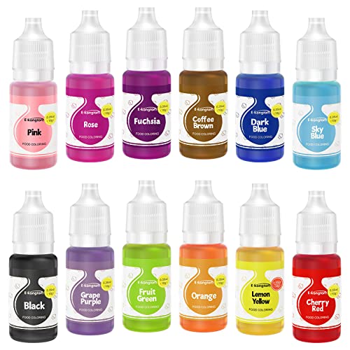 E-Kongton Hochkonzentrierte Lebensmittelfarbe Flüssig 12 Farben-Set: Ein leuchtender Regenbogen von Farben Zum Backen, Cremen, Zuckerguss und Dekorieren von Kuchen DIY & Basteldekoration-0.35oz von E-Kongton