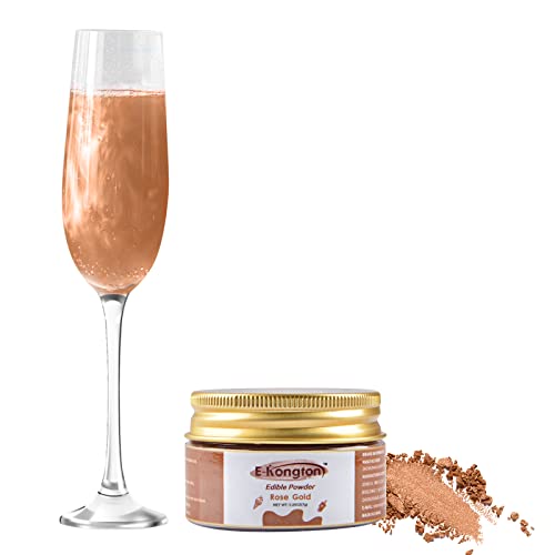 E-Kongton RoséGold Essbarer Glitzerstaub: 7g Essbarer Glitter FüR GeträNke, Fondant, Kuchen, Kekse, Pralinen und Mehr, Essbares Metallpulver, Vegan und Glutenfrei von E-Kongton