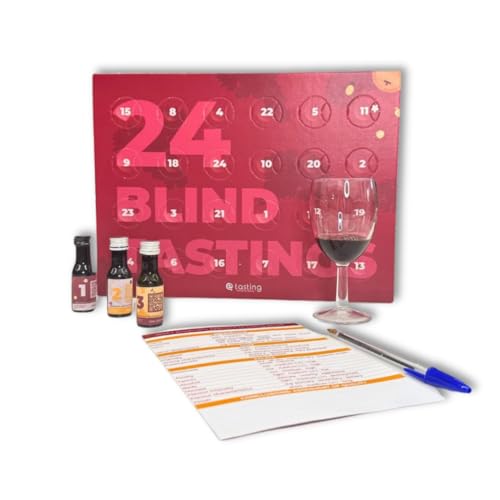 Adventskalender 24 Blindverkostungen – 24 Weine zur Blindverkostung – Rotwein/Weißwein/Rosé – Geschenkidee für Männer/Frauen – Weihnachten – 24 x 20 ml – E-Tasting von E-TASTING