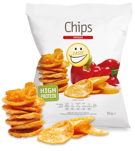 EASIS High Protein Chips Papricka, Protein Snack, Reich an Ballaststoffen, 60% Weniger Fett, Perfekter Fitness Snack, 50g von EASIS