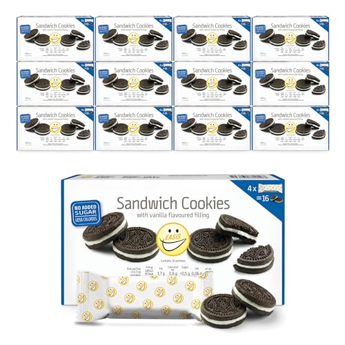 EASIS Kakaokekse Ohne Zuckerzusatz mit Vanillecreme-Füllung, Süßigkeiten für Unterwegs, Lecker Snacks, Knuspriger Doppelkeks ohne zucker, Einzeln Verpackte Kekse 12x(4x4) (192st) von EASIS