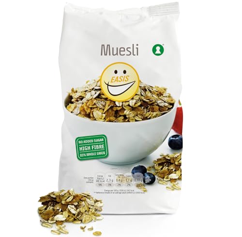 EASIS Müsli ohne Zucker, 83% Vollkorn-Haferflocken, Reich an Ballaststoffen, Kein Zuckerzusatz, Vielseitig einsetzbar, Nahrhafter Snack, Frühstücksbrei oder Overnight Oats, 600g von EASIS