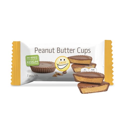 EASIS Peanut Butter Cups Ohne Zuckerzusatz | Erdnussbutter-Törtchen | Proteinreiche Süßigkeiten mit Cremiger Erdnussbutter und Schokoladenhülle | Low-Calorie Snack | 2x15 g von EASIS