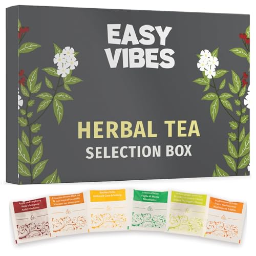 Easy Vibes - Geschenkbox | Kräutertee-Auswahlbox | 24 Beutel - Pyramidenfilter | 6 Geschmacksrichtungen | Geschenkidee für Sie und Ihn von EASY VIBES