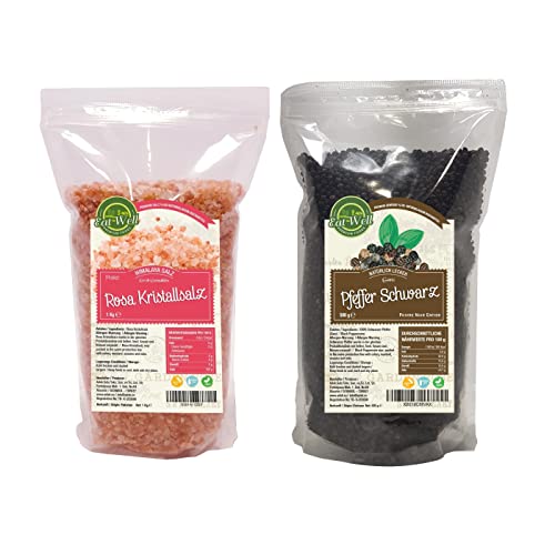 Eat Well Mixed Peppercorn Blend 12 oz Peppercorn Medley, Premium Black, White, Green and Pink Peppercorns, Whole Rainbow Product of Punjab Pakistan (500 & 1KG, Pfefferkornmischung & Salz) von EAT WELL PREMIUM FOODS