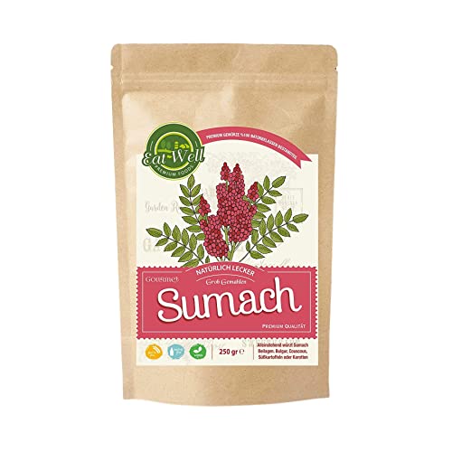 Eat Well Sumach Gewürz - 250 g Packung| Gemahlene Sumachbeeren | 100% natürliches Gewürz aus dem Nahen Osten | Würzige und Milde Premium-Zutaten zum Kochen und Würzen von EAT WELL PREMIUM FOODS