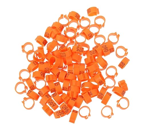 Hähnchenschenkelringe, Geflügelschenkeletiketten, 100 nummerierte Taubenschenkelringe und Vogelschenkelringe aus Kunststoff.(Orange) von EAXAY