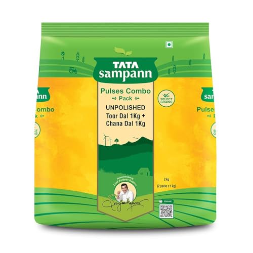 Green Velly Sampann Pulses Combo Pack, Unpolished Toor Dal (Arhar Dal) & Unpolished Chana Dal, 2kg von ECH