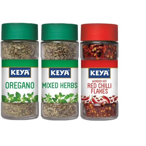 Indian Pure Delicious Keya Combo of Oregano (9 G), Mixed Herbs (20 G) and Red Chilli Flakes (40 G) von ECH