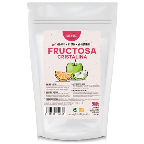 Natürliche Fruktose in Premiumqualität | 100% reines Fruktosepulver (kristallin) | Kohlenhydratergänzungsmittel mit niedrigem glykämischen Index | GVO-frei, vegan, glutenfrei. (950Gr) von ECO WASSY