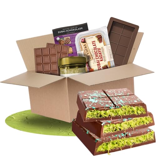 Dubai Schokolade Set [inkl. GRATIS Form] Dubaischokolade zum Selbermachen - Dubai-Schokoladen Kit mit Form, Pistaziencreme, Kadayif Teigfäden und weiteren Zutaten - Snackbox Dubai Chocolate von EDAFOS