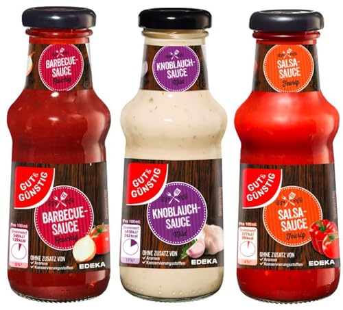 EDEKA Gut und Günstig Grillsaucen Set BBQ, Knoblauch, Salsa Sauce 3er Pack Saucen zum Grillen Dips in Glasflasche 3x250 ml von EDEKA