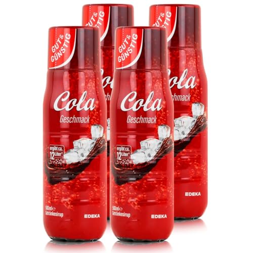 Gut und Günstig Sirup Cola 4er Pack Getränkesirup mit Cola Geschmack für Sodastream & Mineralwasser 4 x 500 ml von EDEKA + gratis Lebensmittel-Discounter Bierdeckel von EDEKA