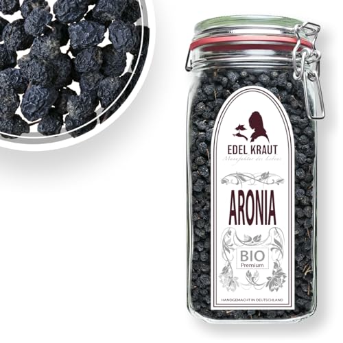 Aroniabeeren getrocknet BIO 700g im Premium Drahtbügelglas | EDEL KRAUT - BIO Aronia Beere (ganz) [Aronia Melanocarpa] Superfood - RAW VEGAN - kbA - Aronia Beeren aus kontrolliert biologischem Anbau von EDEL KRAUT Manufaktur des Lebens