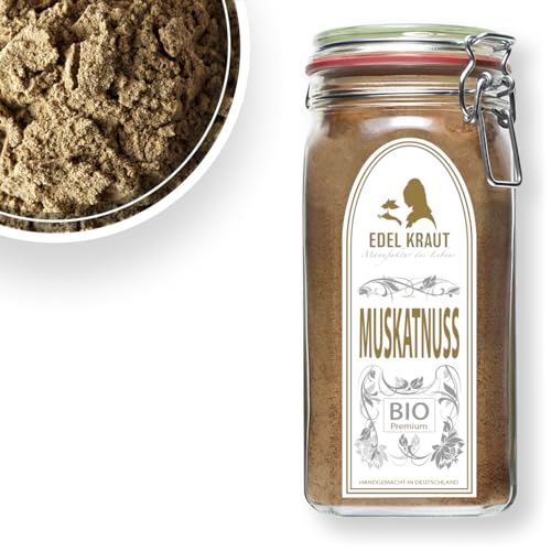 MUSKATNUSS gemahlen BIO 650g im Premium Glas | EDEL KRAUT - 100% naturrein - Premium Gewürze & Gewürzmischungen - frei von jeglichen Zusatzstoffen - kontrolliert biologischer Anbau - Nutmeg Organic von EDEL KRAUT Manufaktur des Lebens