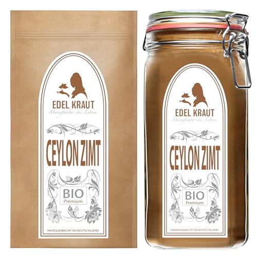 EDEL KRAUT I Ceylon Zimt BIO gemahlen - 450g im Premium Glas & Nachfülltüte 500g - 100% reiner BIO Ceylon Zimt - BIO Zimt Ceylon frei von jeglichen Zusatzstoffen - wenig Cumarin - kbA von EDEL KRAUT Manufaktur des Lebens