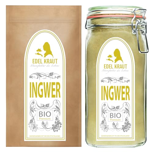 INGWERPULVER BIO XXL Set - 500g im Premium Glas & 500g Nachfülltüte | EDEL KRAUT - INGWER PULVER Bio - 100% reine Bio Ingwer gemahlen Ginger - Powder Organic - PREMIUM BIO Ingwerpulver von EDEL KRAUT Manufaktur des Lebens