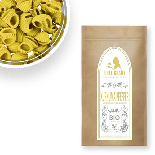 BIO Kurkuma & Schwarzer Pfeffer Lumache 250g | EDEL KRAUT - 100% Nudel aus antikem Urgetreide (bronzegezogen) Urkorn Pasta aus Hartweizengries mit Superfood - Vollkornnudeln - WENIG GLUTEN von EDEL KRAUT