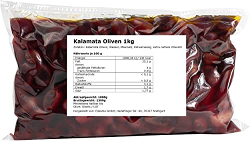 Kalamata Oliven eingelegt in Salzlake, vakuumiert (1 kg) von EDESMA