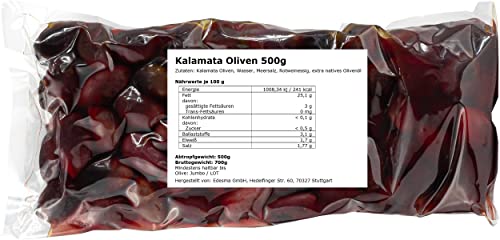 Kalamata Oliven eingelegt in Salzlake, vakuumiert (500 g) von EDESMA