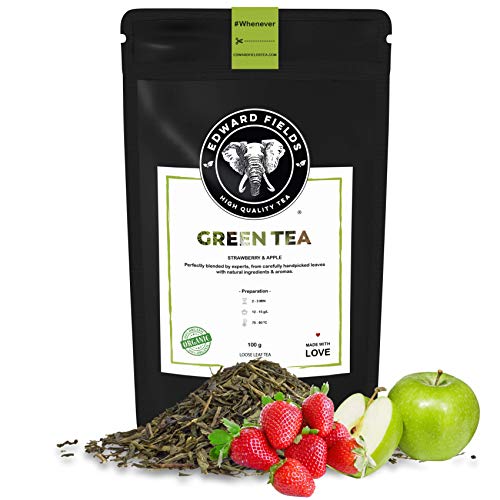 Edward Fields Tea ® - Großer Bio-Grüntee mit Erdbeere und Apfel. Handgepflückter Bio-Tee mit Açai und natürlichen und biologischen Zutaten und Aromen, 100g, China. von EDWARD FIELDS HIGH QUALITY TEA