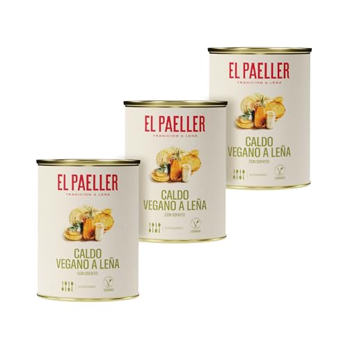 EL PAELLER - Gemüsebrühe | 100% Vegan | Über Holzfeuer gekocht mit 100% Natürlichen Zutaten | Vegan Food Zertifiziert | Perfekt für Paellas und Reisgerichte | 3er-Pack, 3 Liter von EL PAELLER