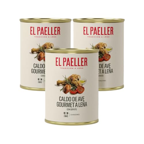 EL PAELLER - Hühnerbrühe | Über Holzfeuer gekocht mit 100% natürlichen Zutaten | Perfekt für Paella, Reisgerichte & Eintöpfe | 3er-Pack, 3L | Ohne Konservierungsstoffe von El Paeller