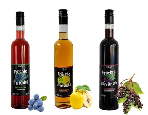 3x 500ml Elbschluck UT'n KNICK Schlehe Quitte Fliederbeere FRucht-Likör von ELBSCHLUCK