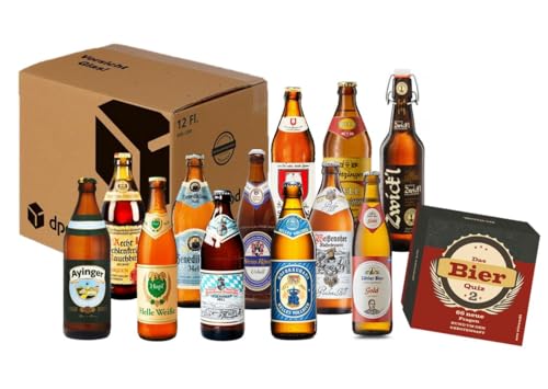 BIERPAKET 12x 500ml Bayrische Bier BierQuiz Geschenk Idee Spieleabend Mitbringsel Lustig Freunde Fun inkl. Pfand von ELBSCHLUCK