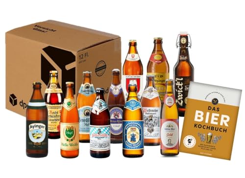 BIERPAKET 12x 500ml Bayrische Biere + Bier Kochbuch Geschenk Mitbringsel Kochen Freunde (inkl. Pfand) von ELBSCHLUCK