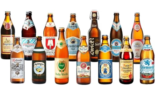 BIERPAKET Geschenk mit 12, 18 oder 24 Flaschen Bayerischen Bierspezialitäten Pils, Märzen, Weizen, Helles inkl. Verksotungsbögen (24) von ELBSCHLUCK